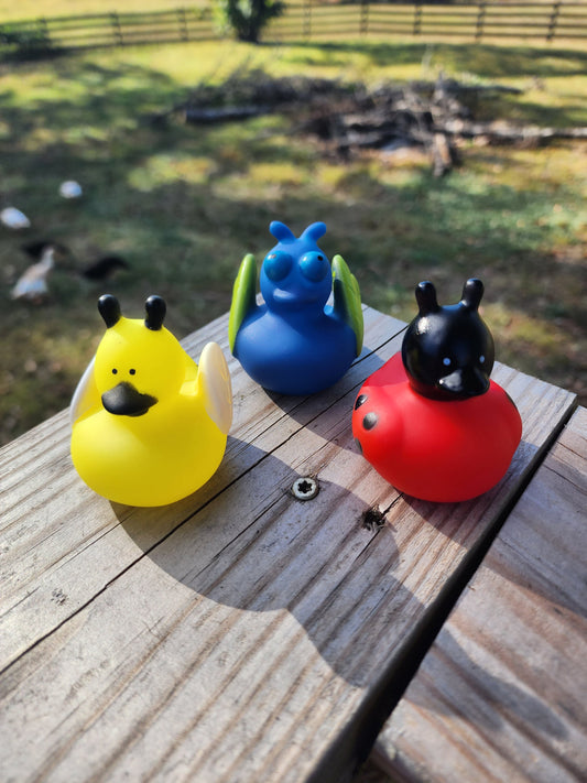 Spring Insect Themed Rubber Duck Ducks - Bee Lady Bug Firefly Yellow Blue Red - Individuals or Pack of 3