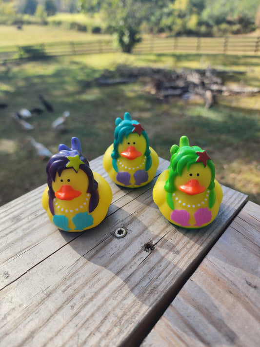 Beach Tropical Mermaid Themed Yellow Rubber Duck Ducks - Purple Green Blue Teal - Individuals or Pack of 3