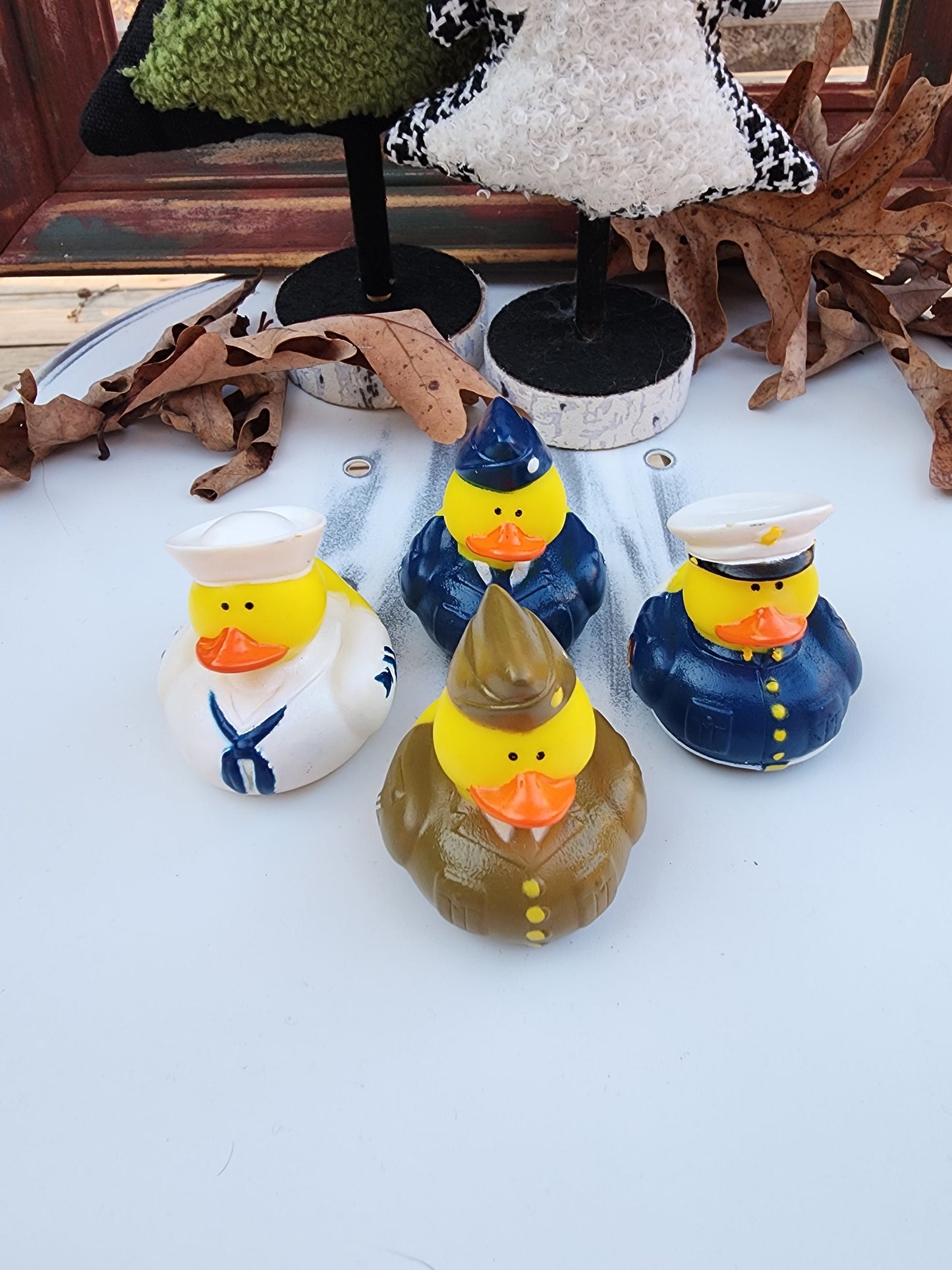 Military Uniform Themed Yellow Rubber Duck Ducks - Tan Blue White - Individuals or Pack of 4