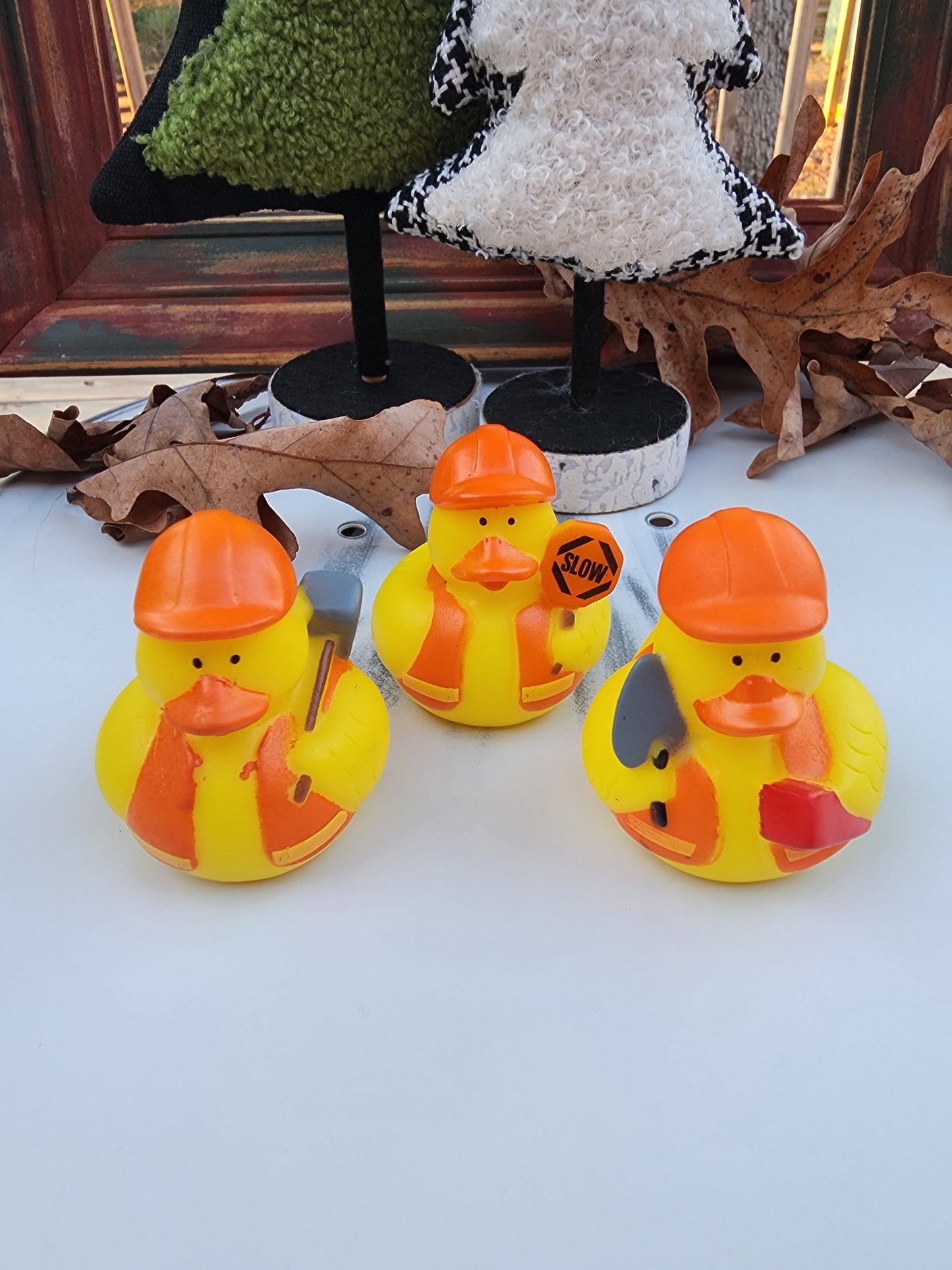 Construction Worker Themed Yellow Rubber Duck Ducks- Orange Hard Hat - Individuals or Pack of 3