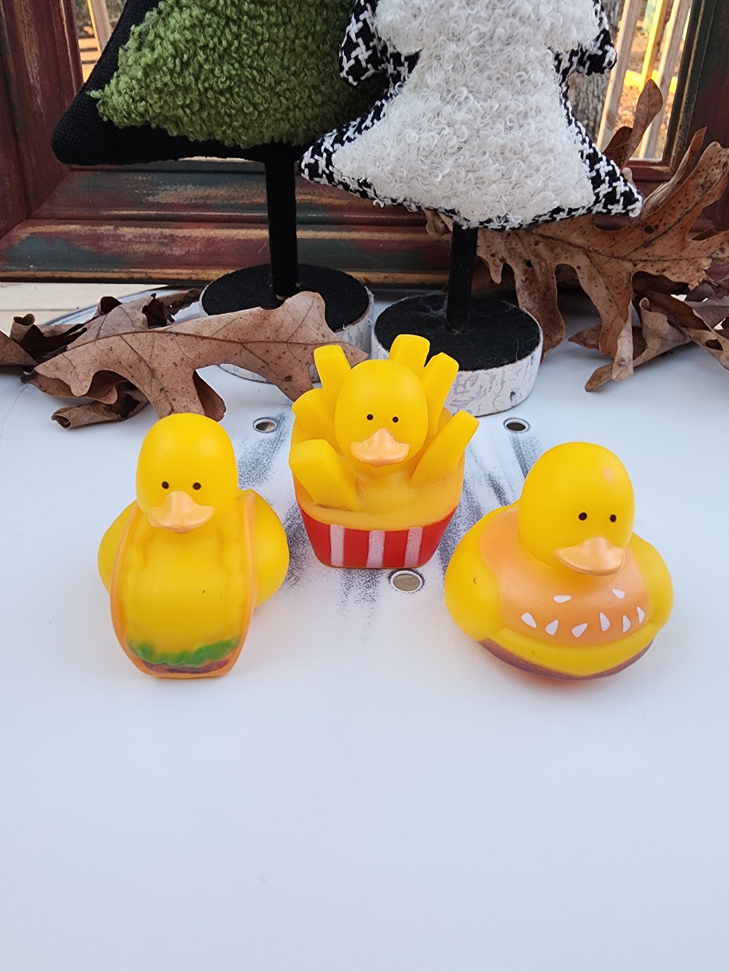 Fast Food Themed Yellow Rubber Duck Ducks - Hamburger Taco Fries - Individuals or Pack of 3