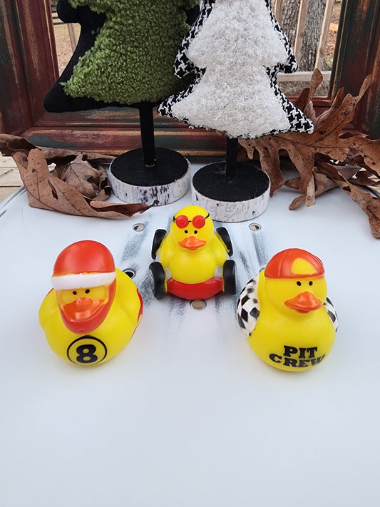 Racing Themed Yellow Rubber Duck Ducks - Red Helmet Racecar Pit crew - Individuals or Pack of 3