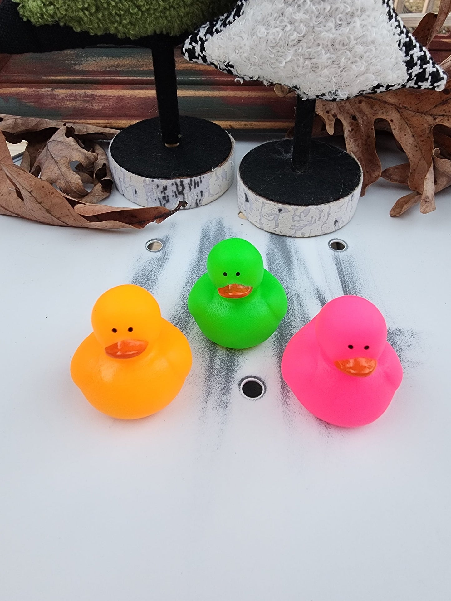 Bright Mini Neon Themed Rubber Duck Ducks - Green Orange Pink - Individuals or Pack of 3