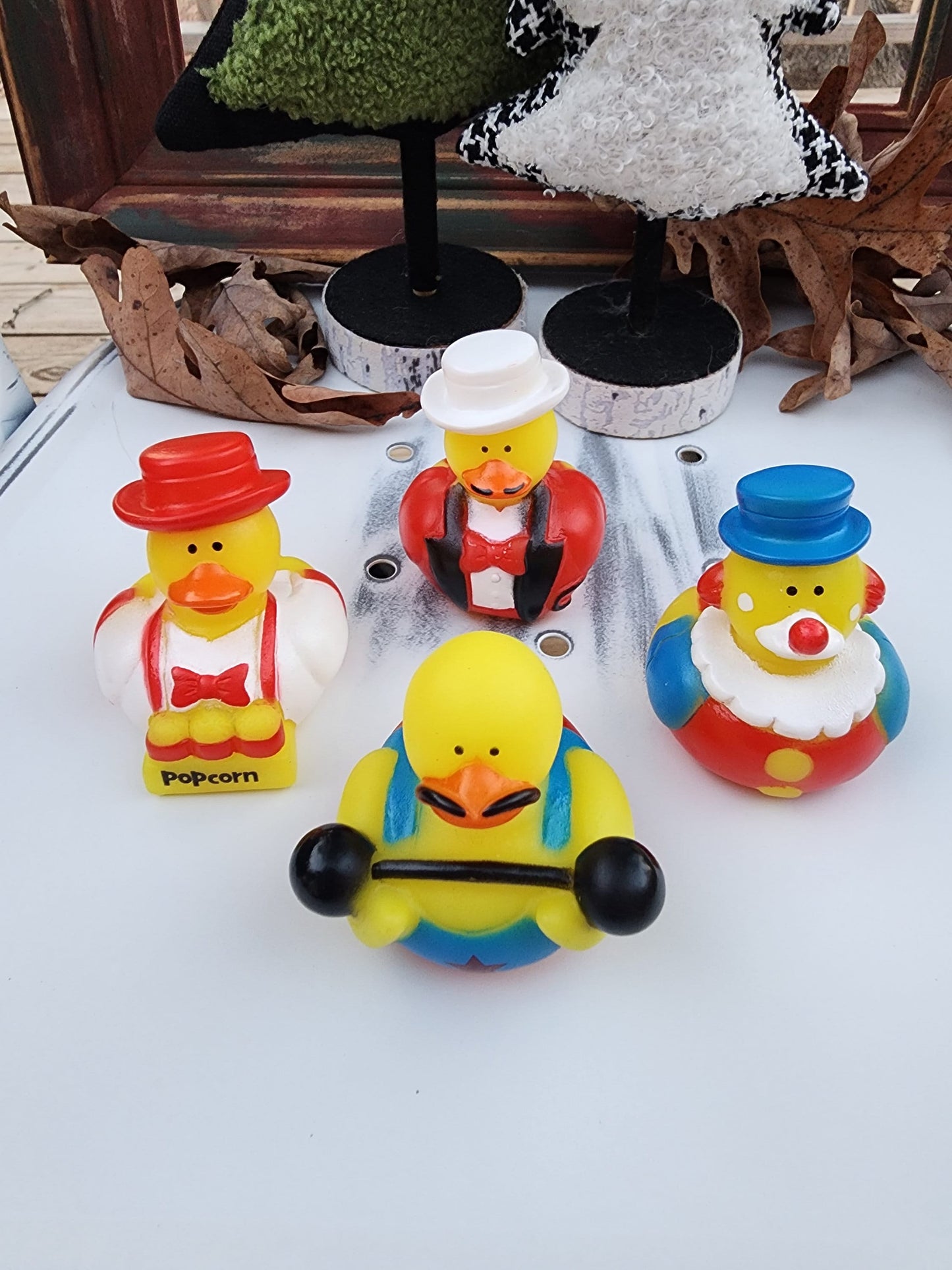 Circus Carnival Themed Yellow Rubber Duck Ducks - Clown Weightlifter Showman Popcorn - Individuals or Pack of 4