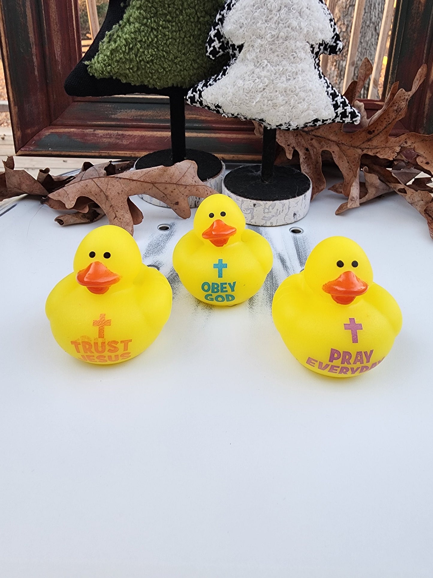 Trust Obey Pray Jesus Themed Yellow Rubber Duck Ducks - Orange Purple Green - Individuals or Pack of 3