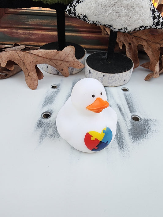 Autism Awareness Themed White Rubber Duck Ducks - Yellow Blue Red Purple - Individuals or Pack of 3