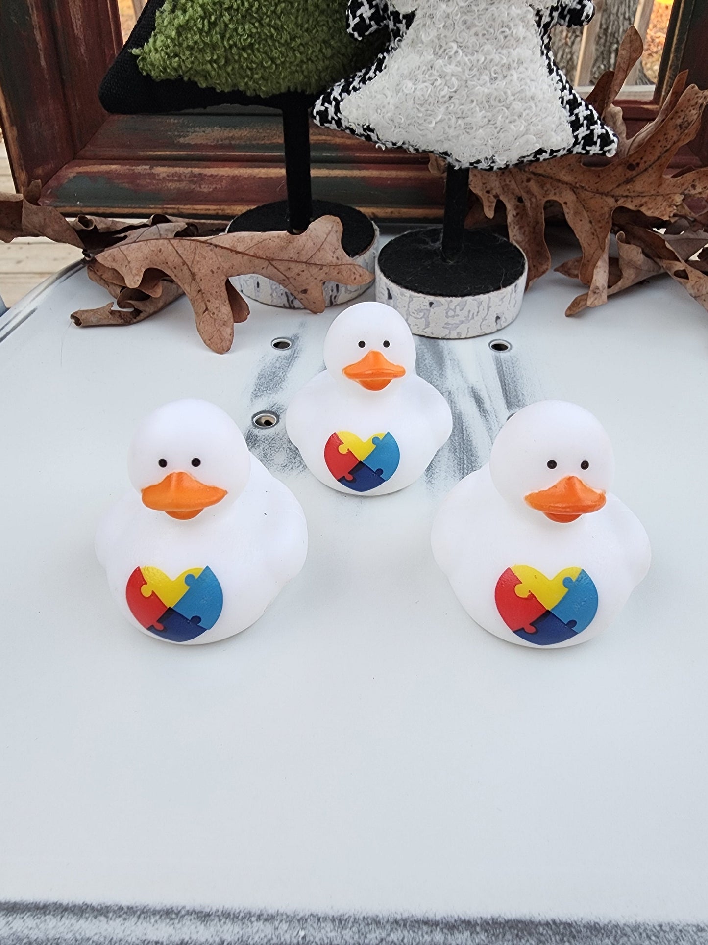 Autism Awareness Themed White Rubber Duck Ducks - Yellow Blue Red Purple - Individuals or Pack of 3