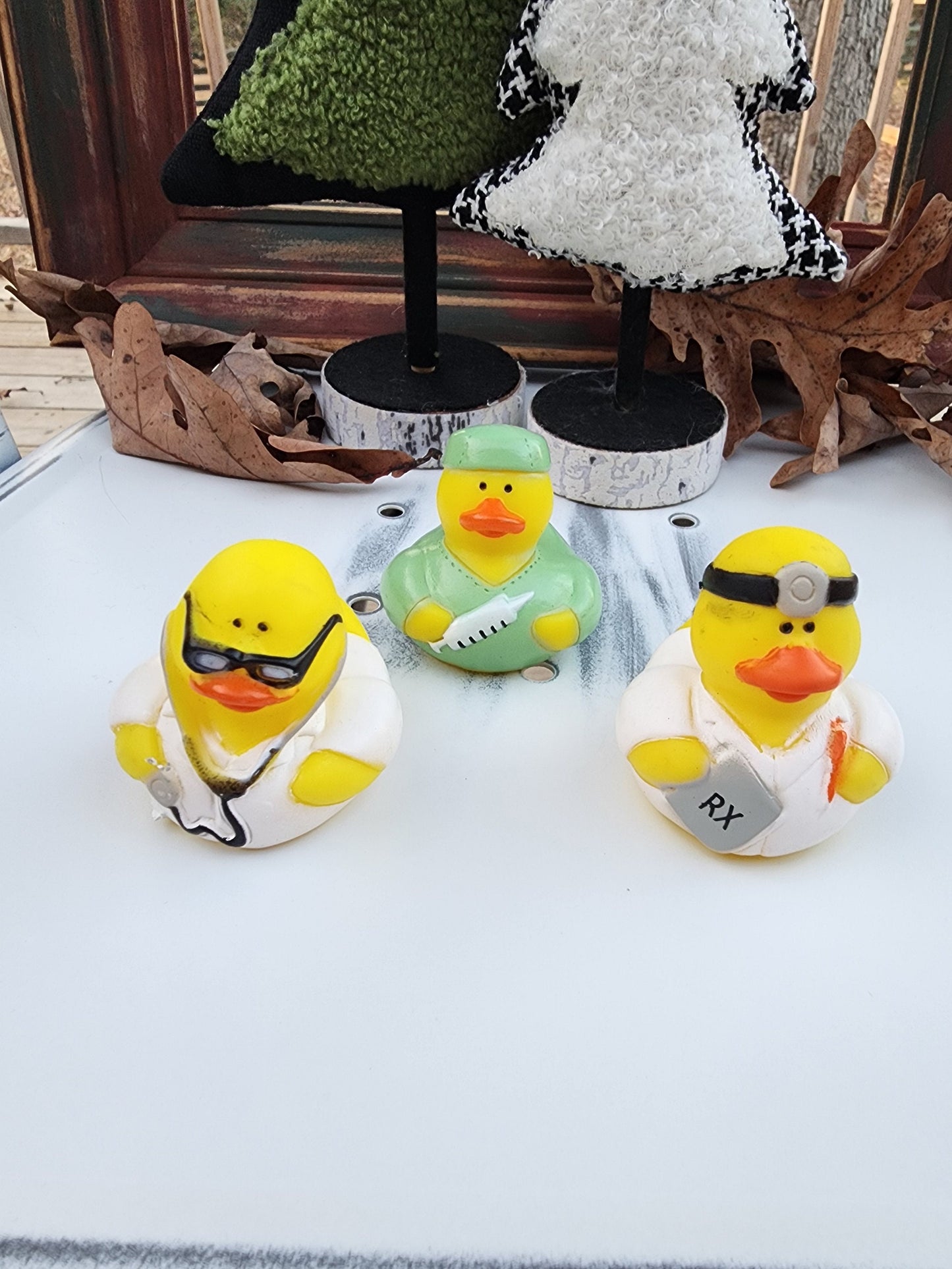 Doctor Medical Pharmacist Surgeon Themed Yellow Rubber Ducks Office Desk Toy Gift for Friend - Green Black White - Individuals or Pack of 3