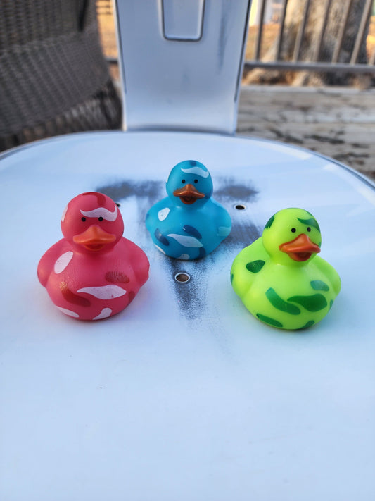 Camo Themed Rubber Duck Ducks - Blue Green Pink -  Individuals or Pack of 3