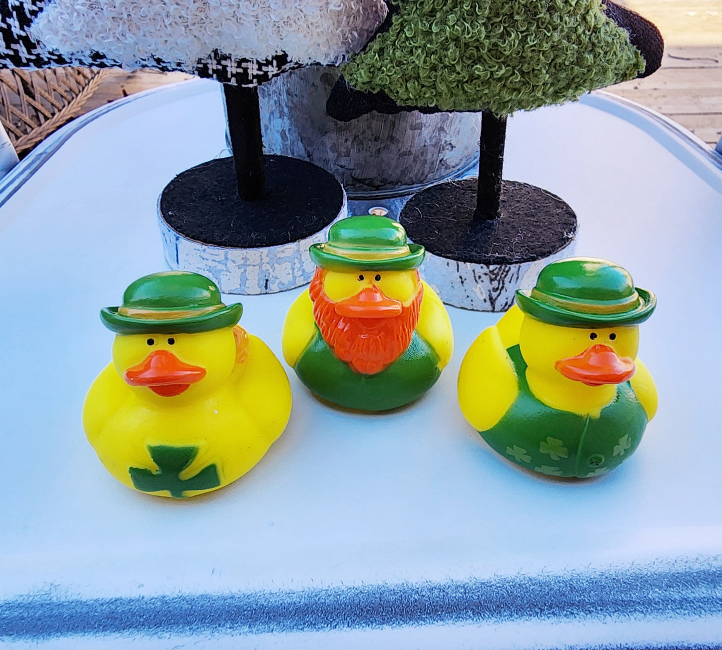 St. Patrick's Day Themed Yellow Rubber Duck Ducks - Shamrock Green Clover Good Luck - Individuals or Pack of 3