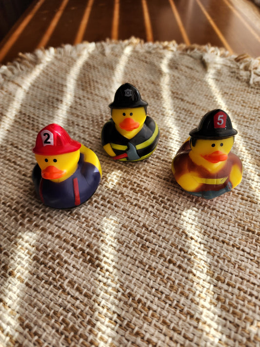 Firefighters Fireman First Responder Themed Yellow Rubber Duck Ducks - Red Brown Black Yellow - Individuals or Pack of 3