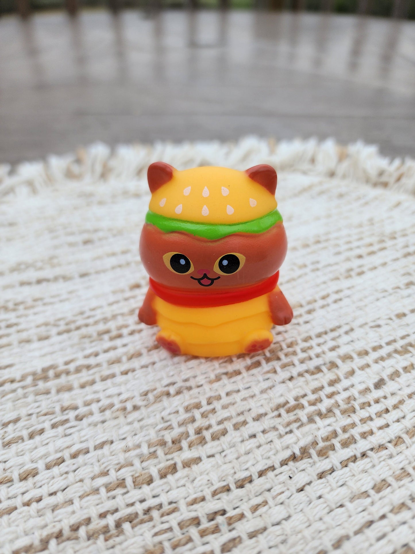 Hamburger Cat Kitty Themed Brown Rubber Figure Figures Rubber Animal Animals Rubber Duck Ducks - Green Yellow Red - Individual