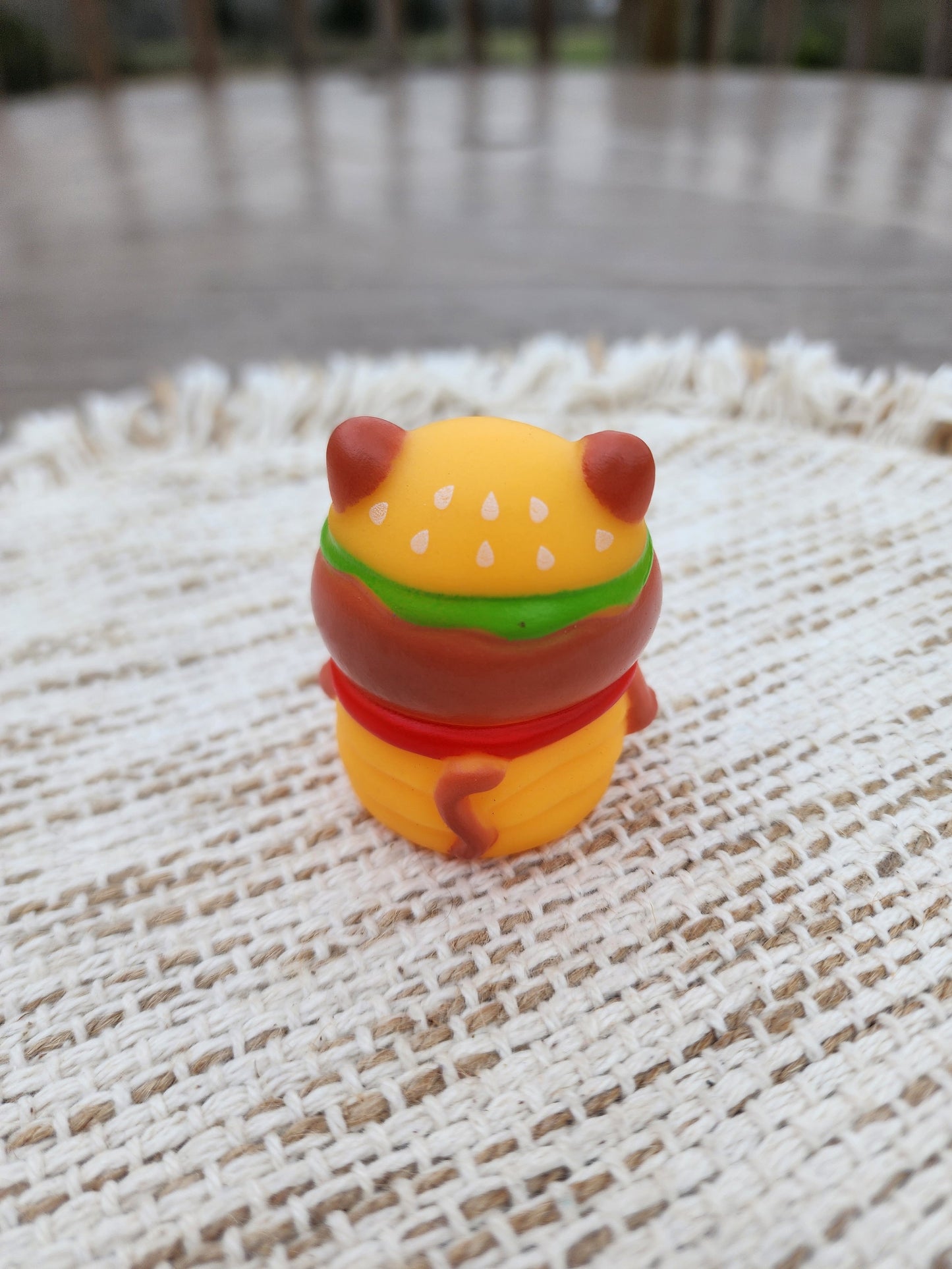 Hamburger Cat Kitty Themed Brown Rubber Figure Figures Rubber Animal Animals Rubber Duck Ducks - Green Yellow Red - Individual