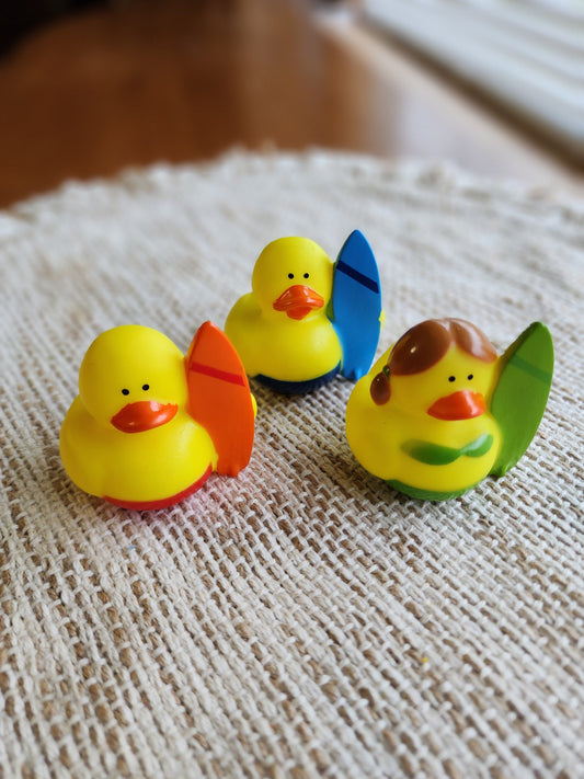 Surfing Fun Beach Sea Themed Yellow Rubber Duck Ducks - Surf Board Green Blue Red - Individuals or Pack of 3