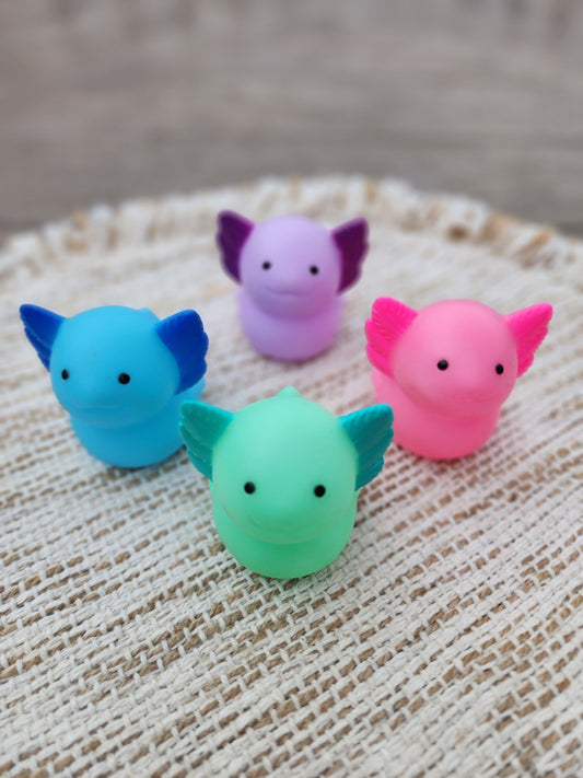 Colorful Axolotl Themed Rubber Duck Ducks - Blue Purple Pink Green - Individuals or Pack of 4