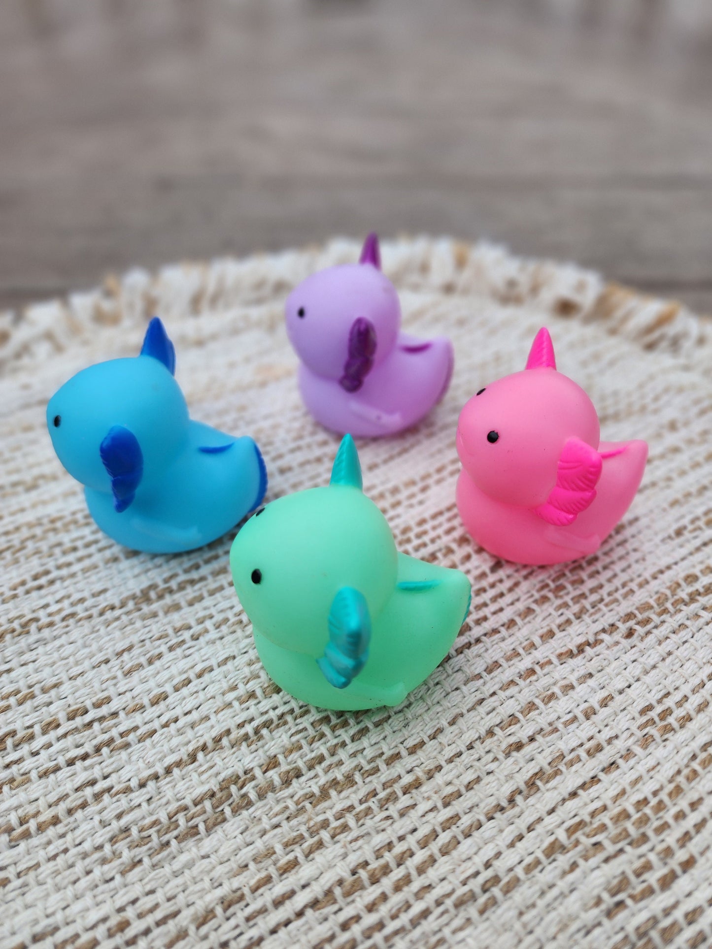 Colorful Axolotl Themed Rubber Duck Ducks - Blue Purple Pink Green - Individuals or Pack of 4