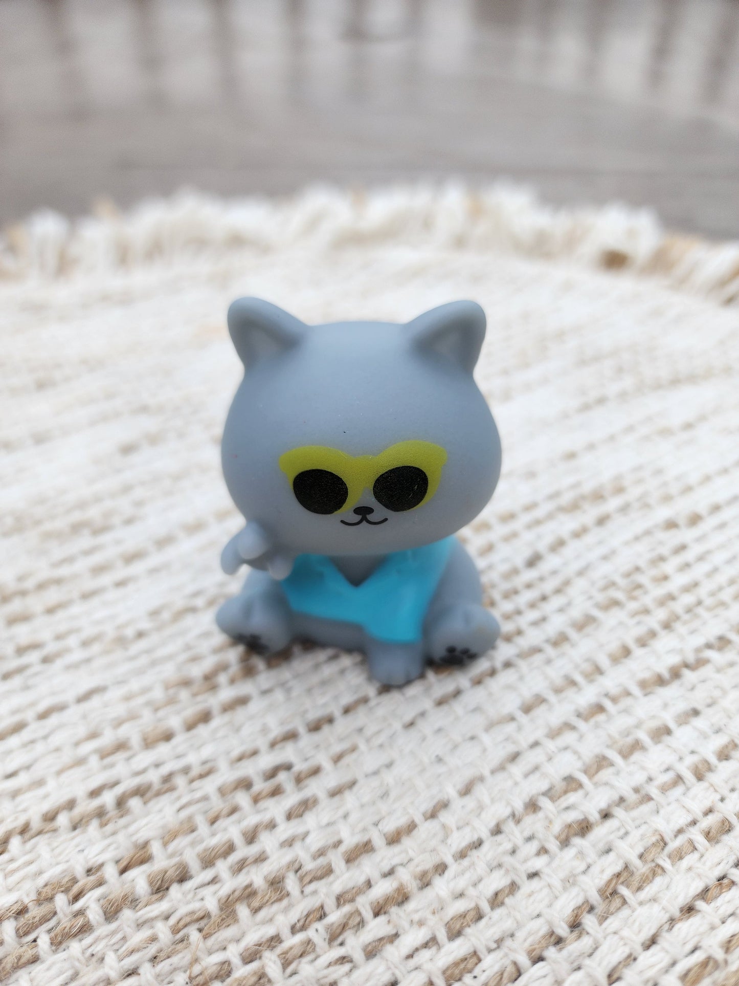 Cool Cat Kitty Themed Grey Rubber Figure Figures Rubber Animal Animals Rubber Duck Ducks - Grey Yellow Blue - Individual