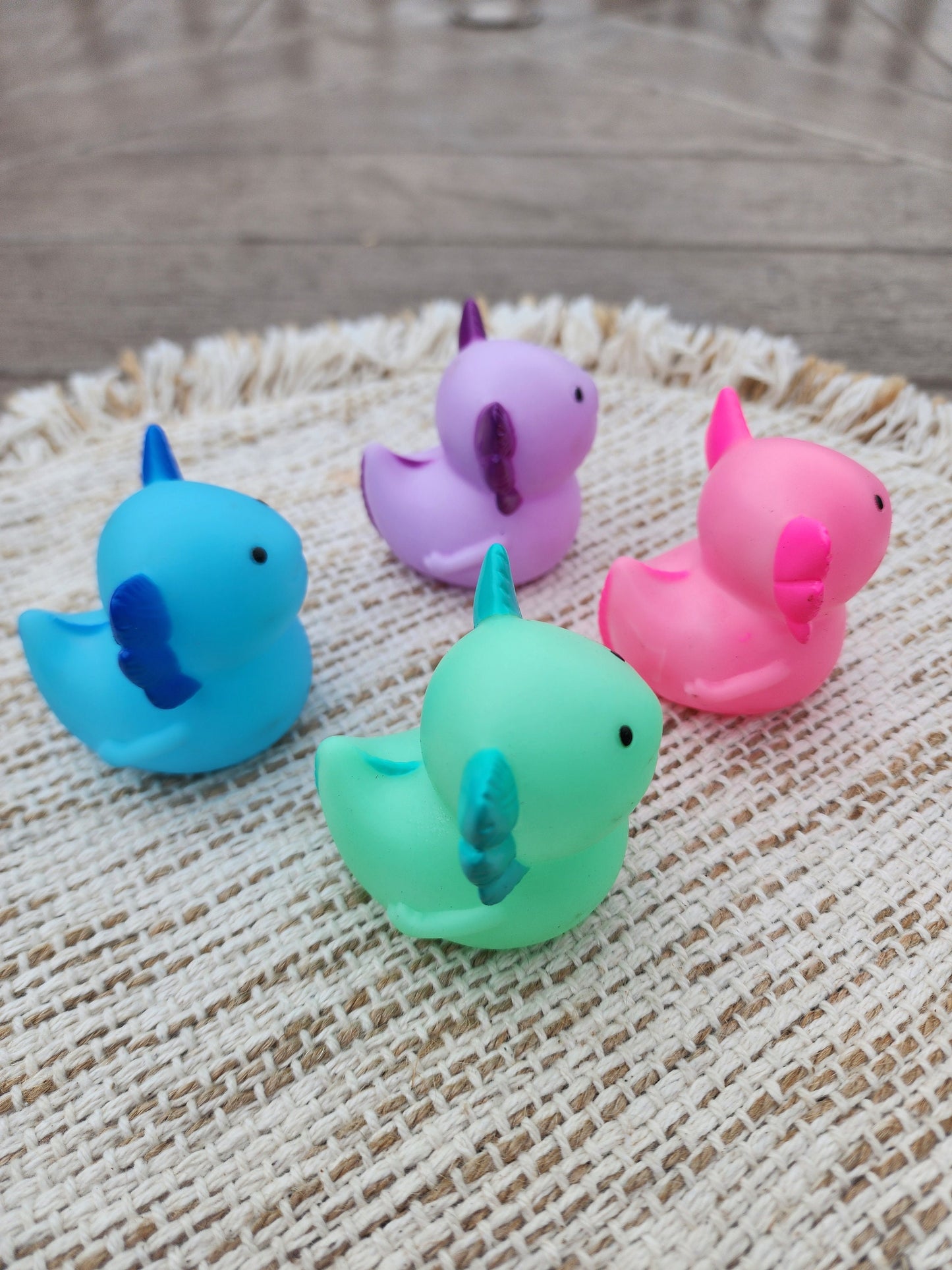 Colorful Axolotl Themed Rubber Duck Ducks - Blue Purple Pink Green - Individuals or Pack of 4