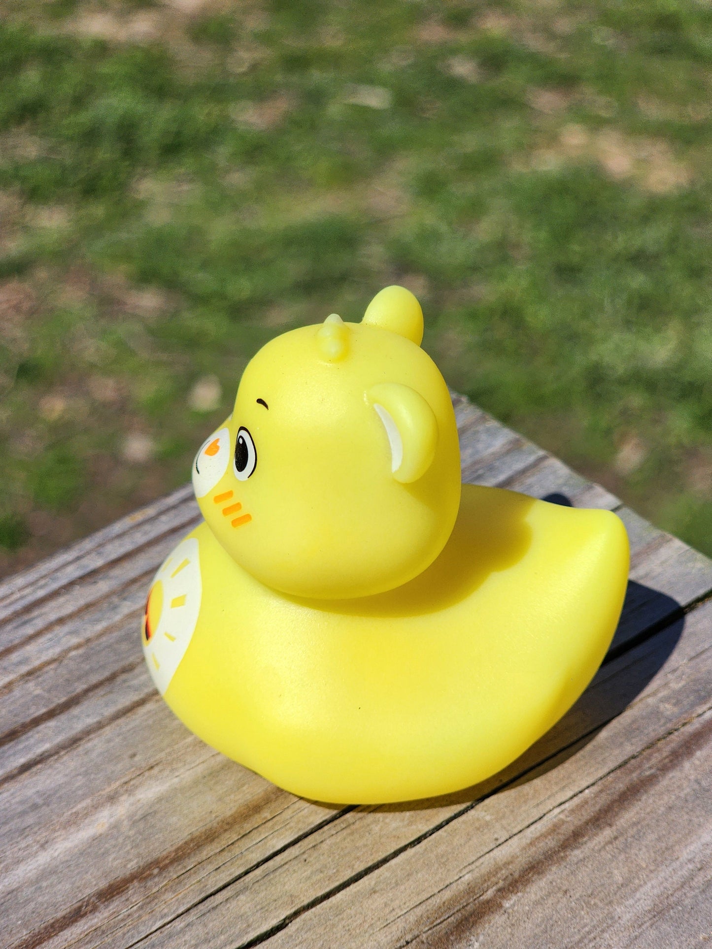 Care Bear Yellow Sunshine Themed Yellow Rubber Duck Ducks Gift for Friend Rubber Duck Gift Office Desk Toy - Yellow White - Individuals