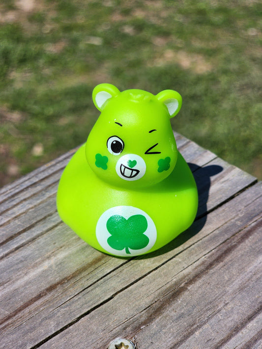 Care Bear Green Clover Themed Green Rubber Duck Ducks Gift for Friend Rubber Duck Gift Office Desk Toy - Green White - Individuals