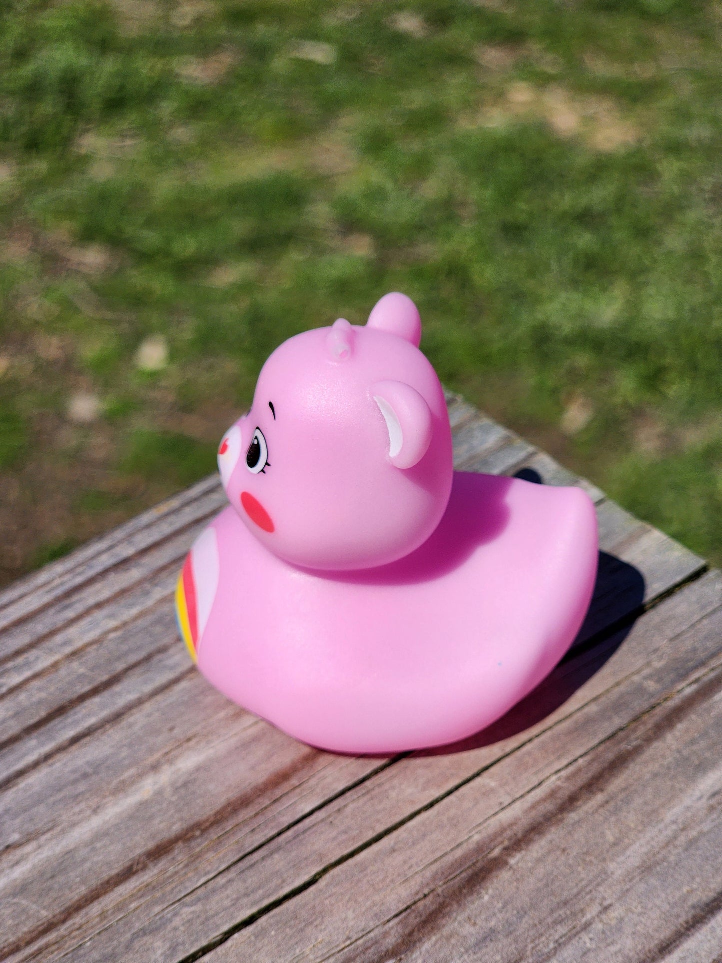 Care Bear Pink Rainbow Themed Pink Rubber Duck Ducks Gift for Friend Rubber Duck Gift Office Desk Toy - Colorful Pink Rainbow - Individuals