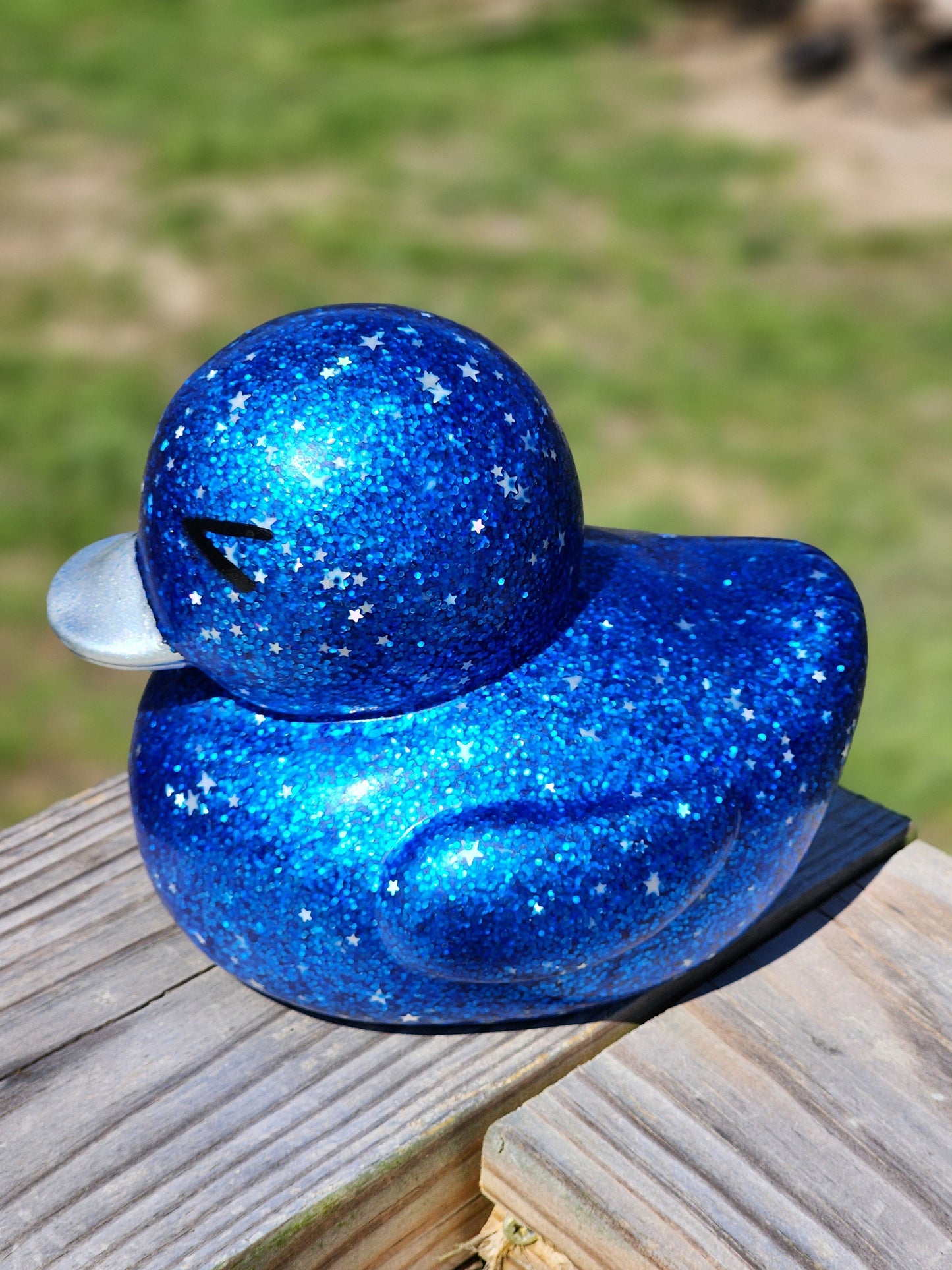 Large Star Glitter Themed Blue Rubber Duck Ducks Friend Gift Duck Lover Gift Office Desk Toy - Blue Silver Black - Individuals