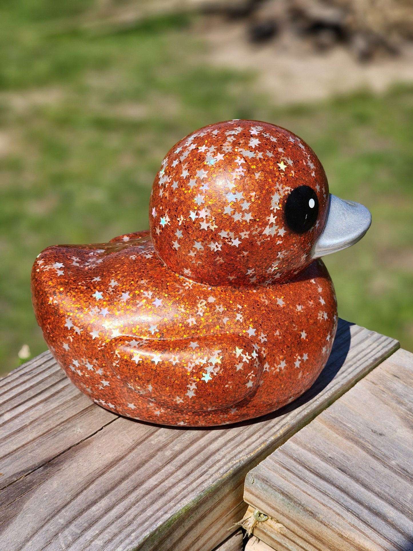 Large Star Glitter Themed Burnt Orange Rubber Duck Ducks Friend Gift Duck Lover Gift Office Desk Toy - Orange Silver Black - Individuals