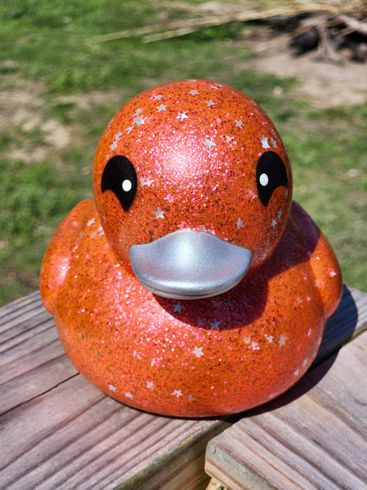 Large Star Glitter Themed Peach Rubber Duck Ducks Friend Gift Duck Lover Gift Office Desk Toy - Peach Silver Black - Individuals