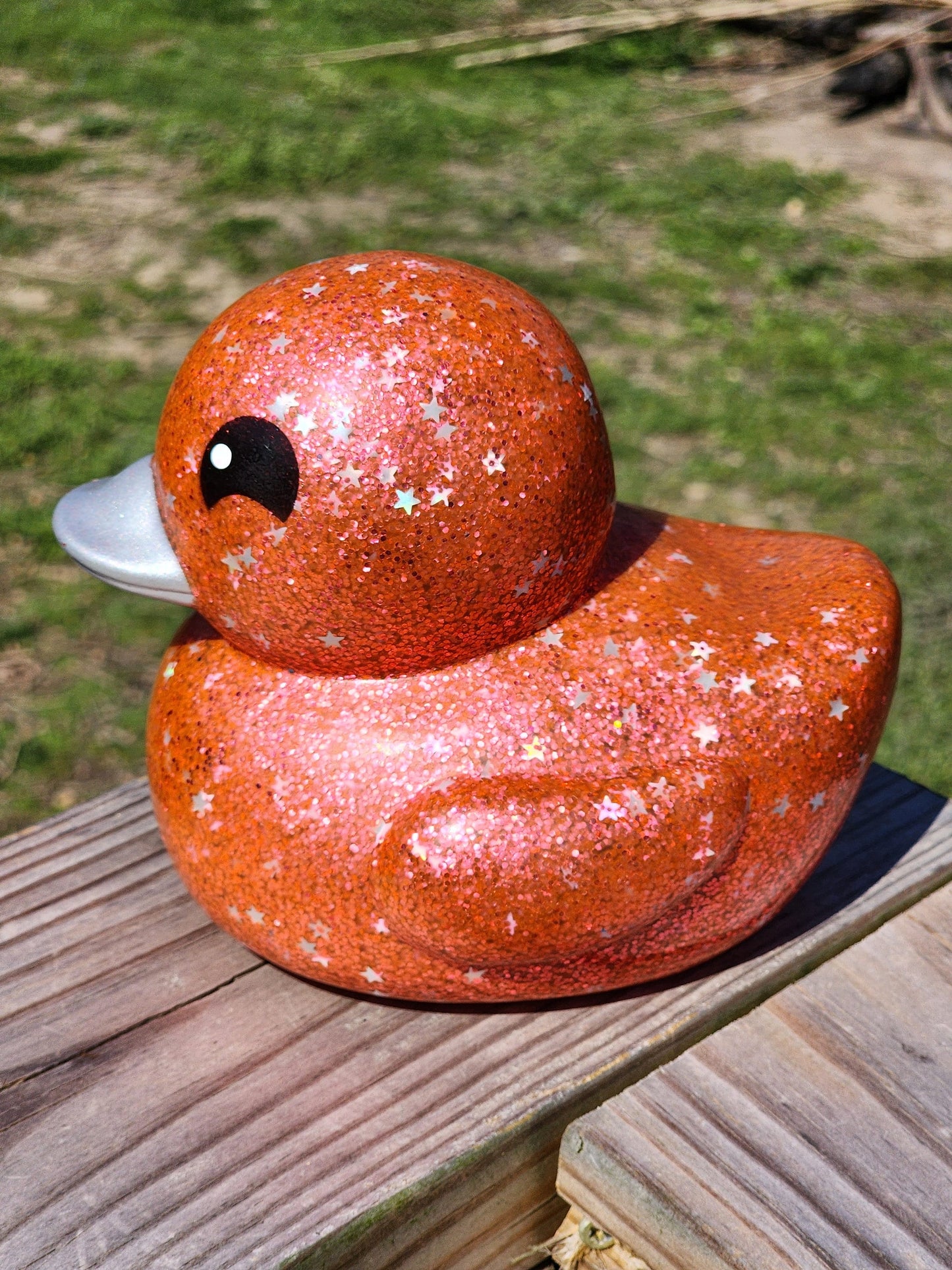 Large Star Glitter Themed Peach Rubber Duck Ducks Friend Gift Duck Lover Gift Office Desk Toy - Peach Silver Black - Individuals