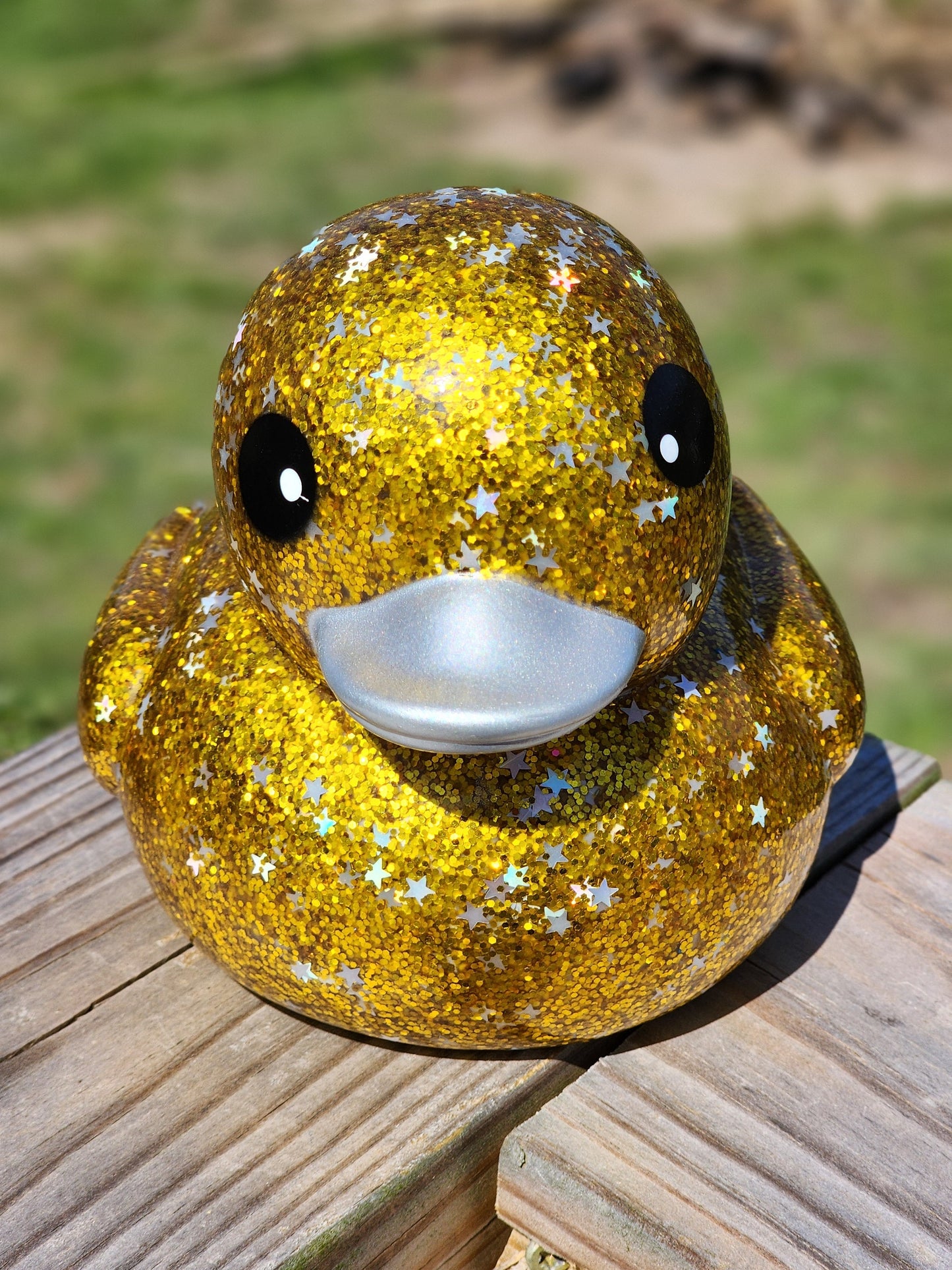 Large Star Glitter Themed Yellow Rubber Duck Ducks Friend Gift Duck Lover Gift Office Desk Toy - Yellow Silver Black - Individuals