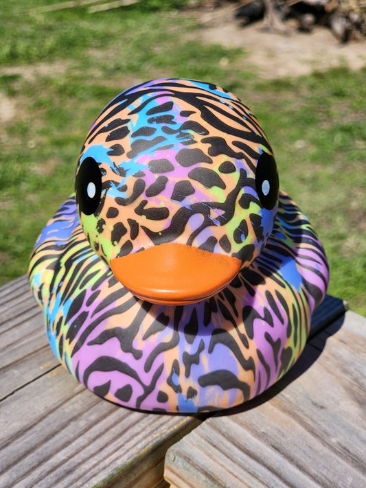 Large Animal Print Themed Rainbow Zebra Rubber Duck Ducks Friend Gift Duck Lover Gift Office Desk Toy - Zebra Rainbow Black - Individuals