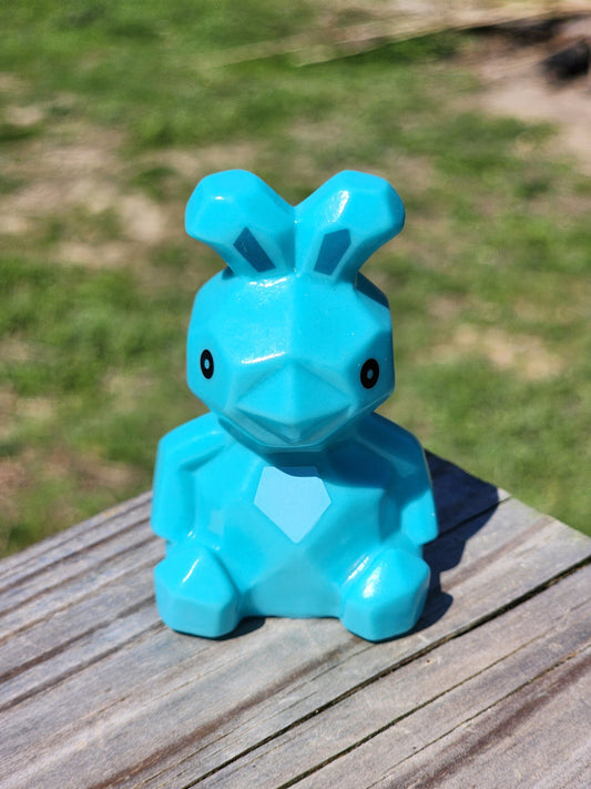 Geometric Bunnie Rabbit Animal Themed Blue Rubber Animal Rubber Character Lover Gift for Friend Office Desk Toy - Blue Black - Individual