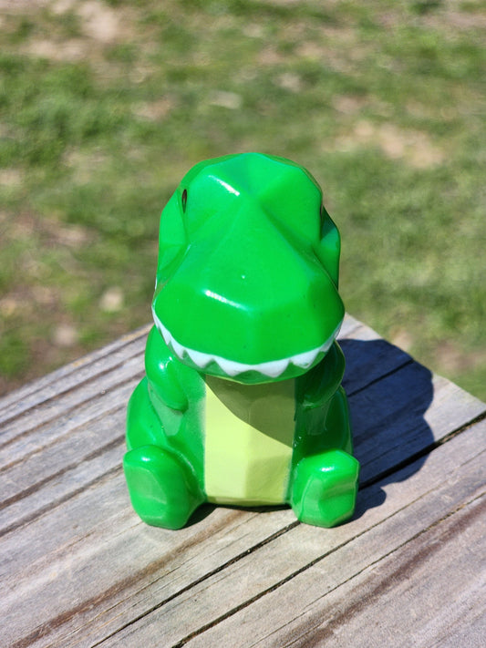 Geometric Prehistoric T-Rex Dinosaur Themed Green Rubber Animal Rubber Figure Dino Gift for Friend Office Desk Toy - Green Black- Individual