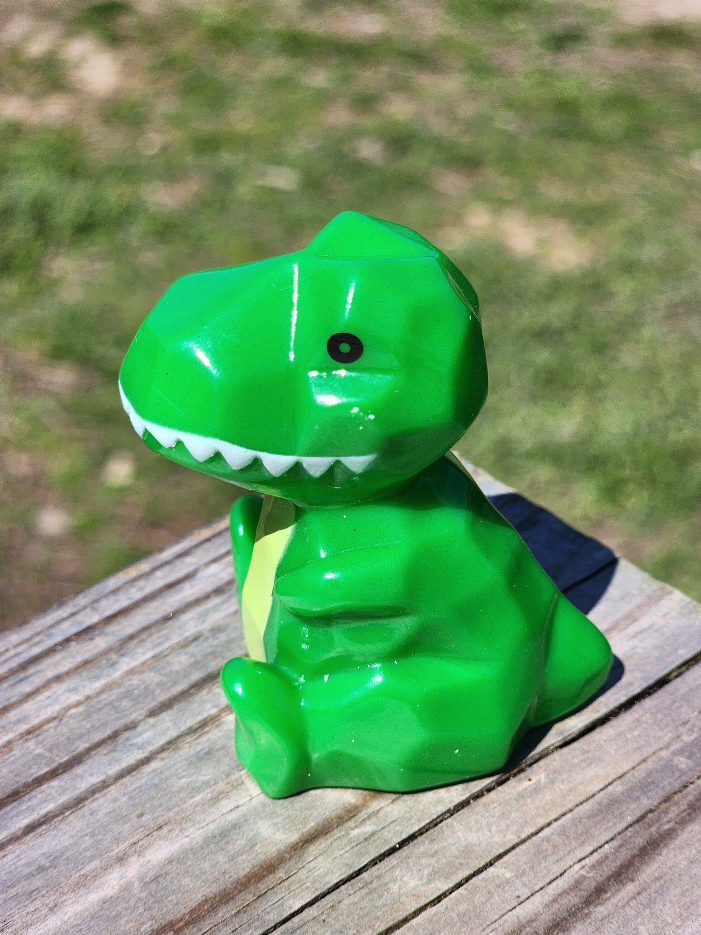 Geometric Prehistoric T-Rex Dinosaur Themed Green Rubber Animal Rubber Figure Dino Gift for Friend Office Desk Toy - Green Black- Individual