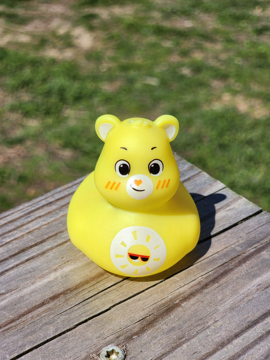 Care Bear Yellow Sunshine Themed Yellow Rubber Duck Ducks Gift for Friend Rubber Duck Gift Office Desk Toy - Yellow White - Individuals