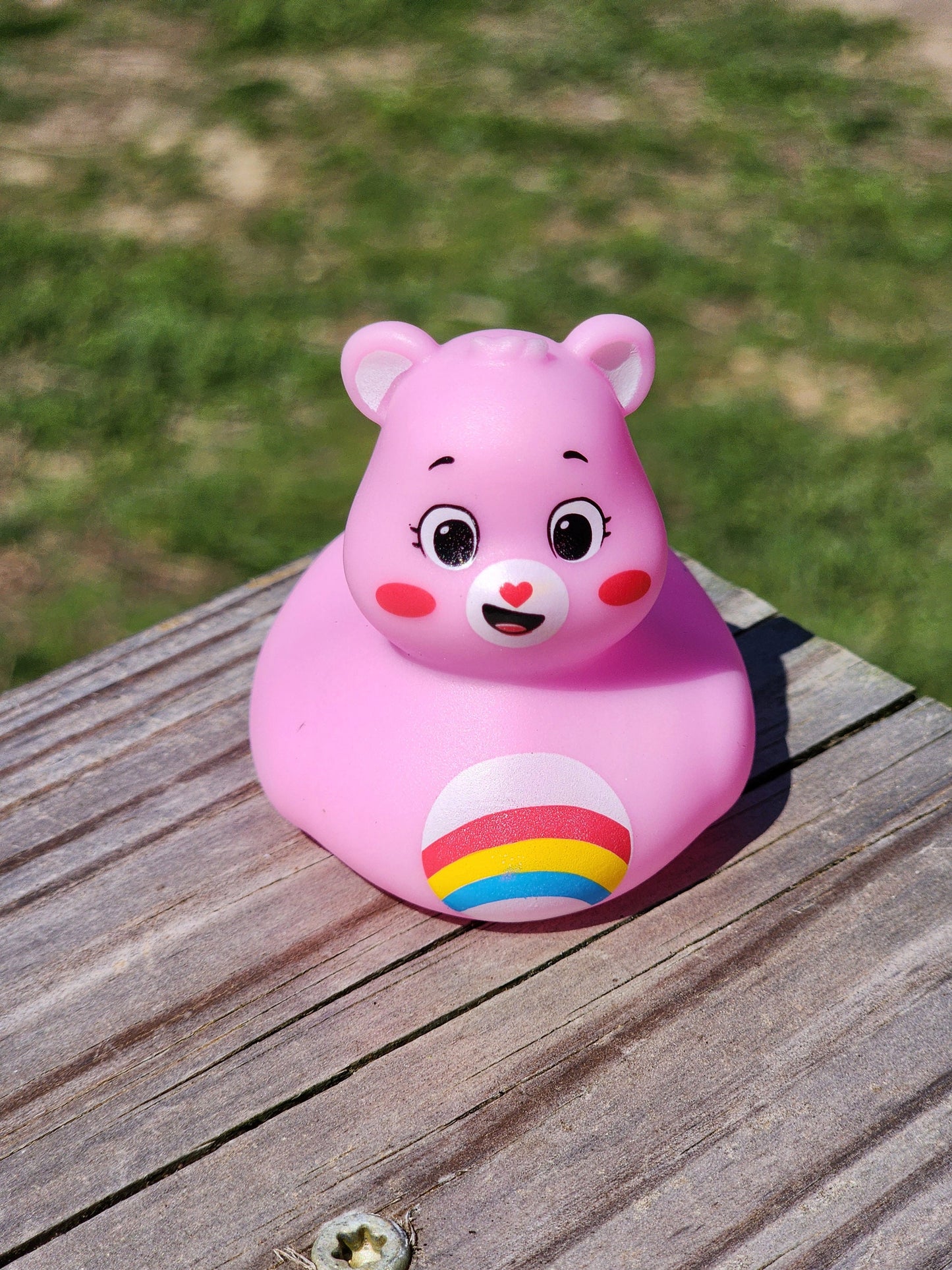 Care Bear Pink Rainbow Themed Pink Rubber Duck Ducks Gift for Friend Rubber Duck Gift Office Desk Toy - Colorful Pink Rainbow - Individuals