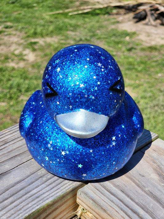 Large Star Glitter Themed Blue Rubber Duck Ducks Friend Gift Duck Lover Gift Office Desk Toy - Blue Silver Black - Individuals