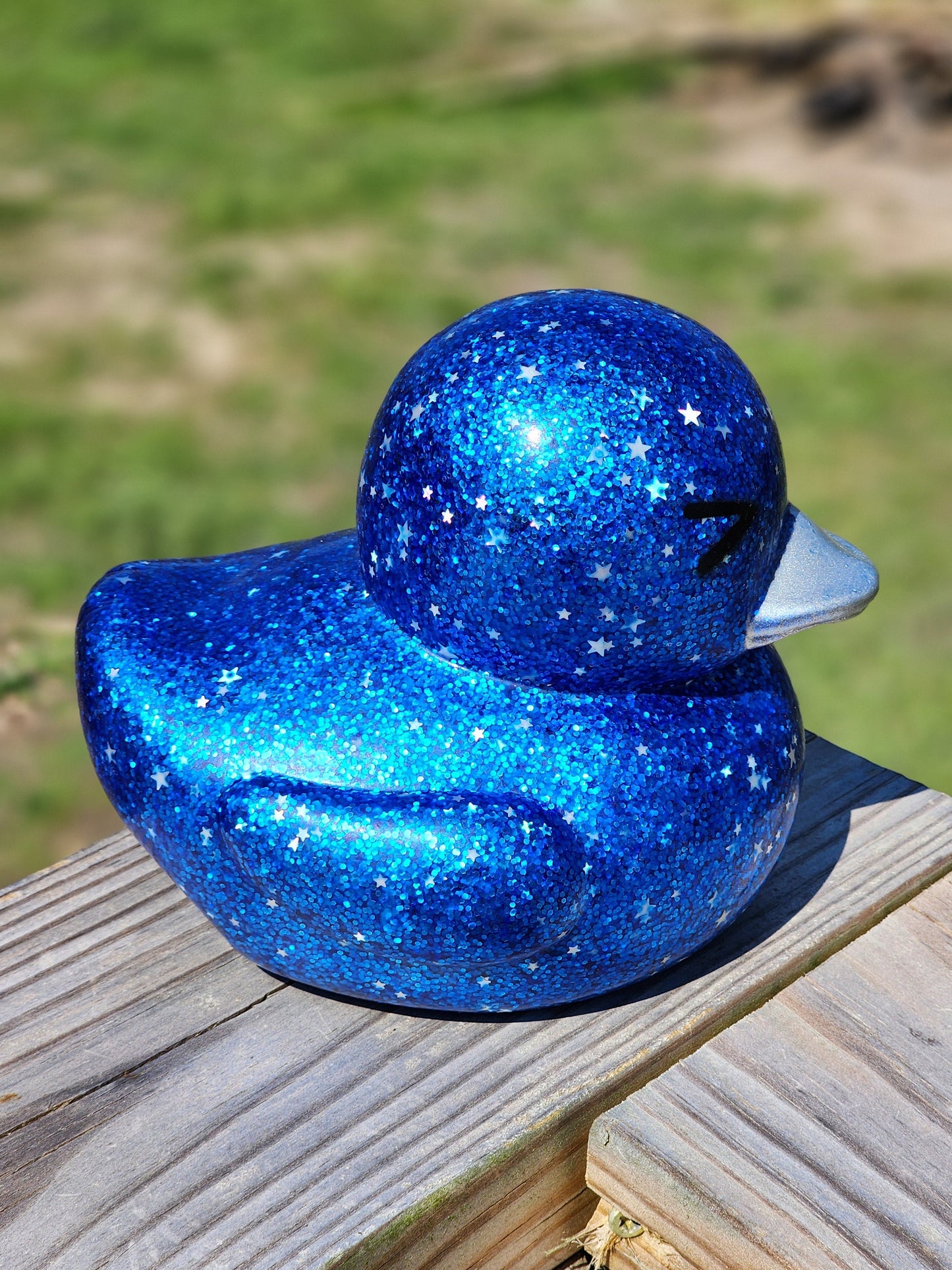 Large Star Glitter Themed Blue Rubber Duck Ducks Friend Gift Duck Lover Gift Office Desk Toy - Blue Silver Black - Individuals