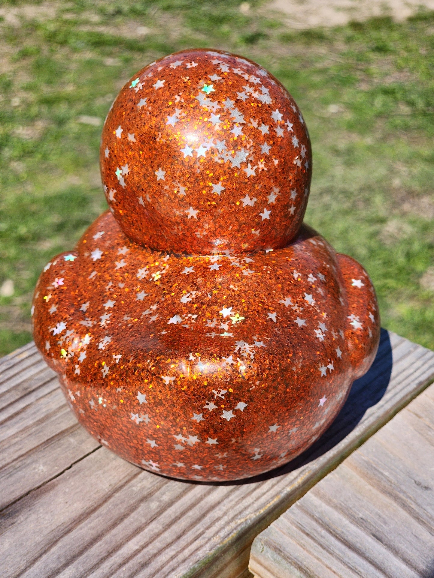 Large Star Glitter Themed Burnt Orange Rubber Duck Ducks Friend Gift Duck Lover Gift Office Desk Toy - Orange Silver Black - Individuals