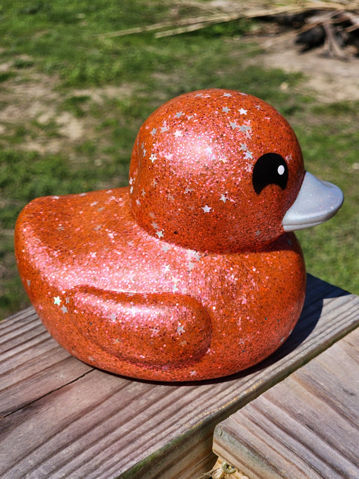 Large Star Glitter Themed Peach Rubber Duck Ducks Friend Gift Duck Lover Gift Office Desk Toy - Peach Silver Black - Individuals