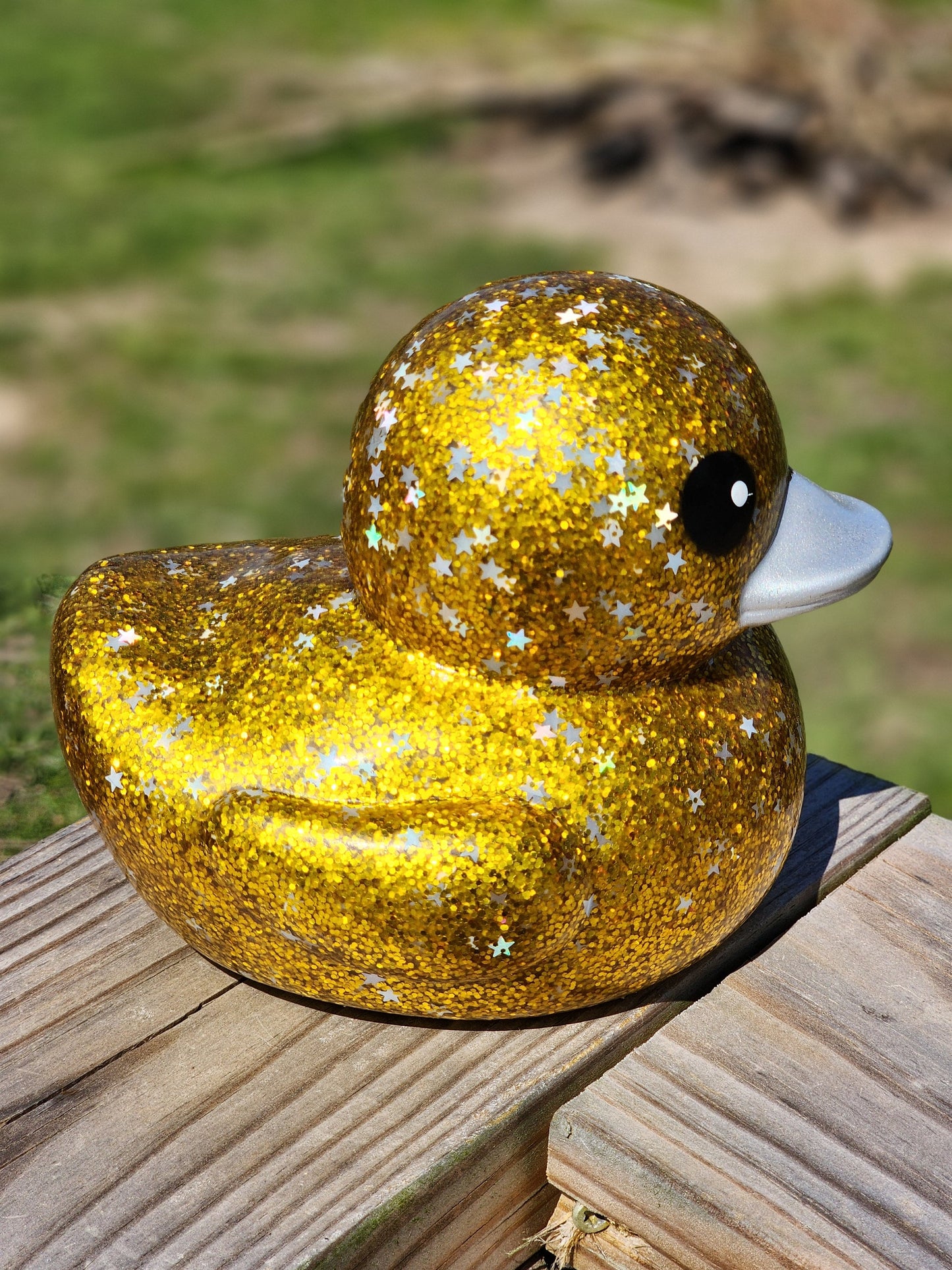 Large Star Glitter Themed Yellow Rubber Duck Ducks Friend Gift Duck Lover Gift Office Desk Toy - Yellow Silver Black - Individuals