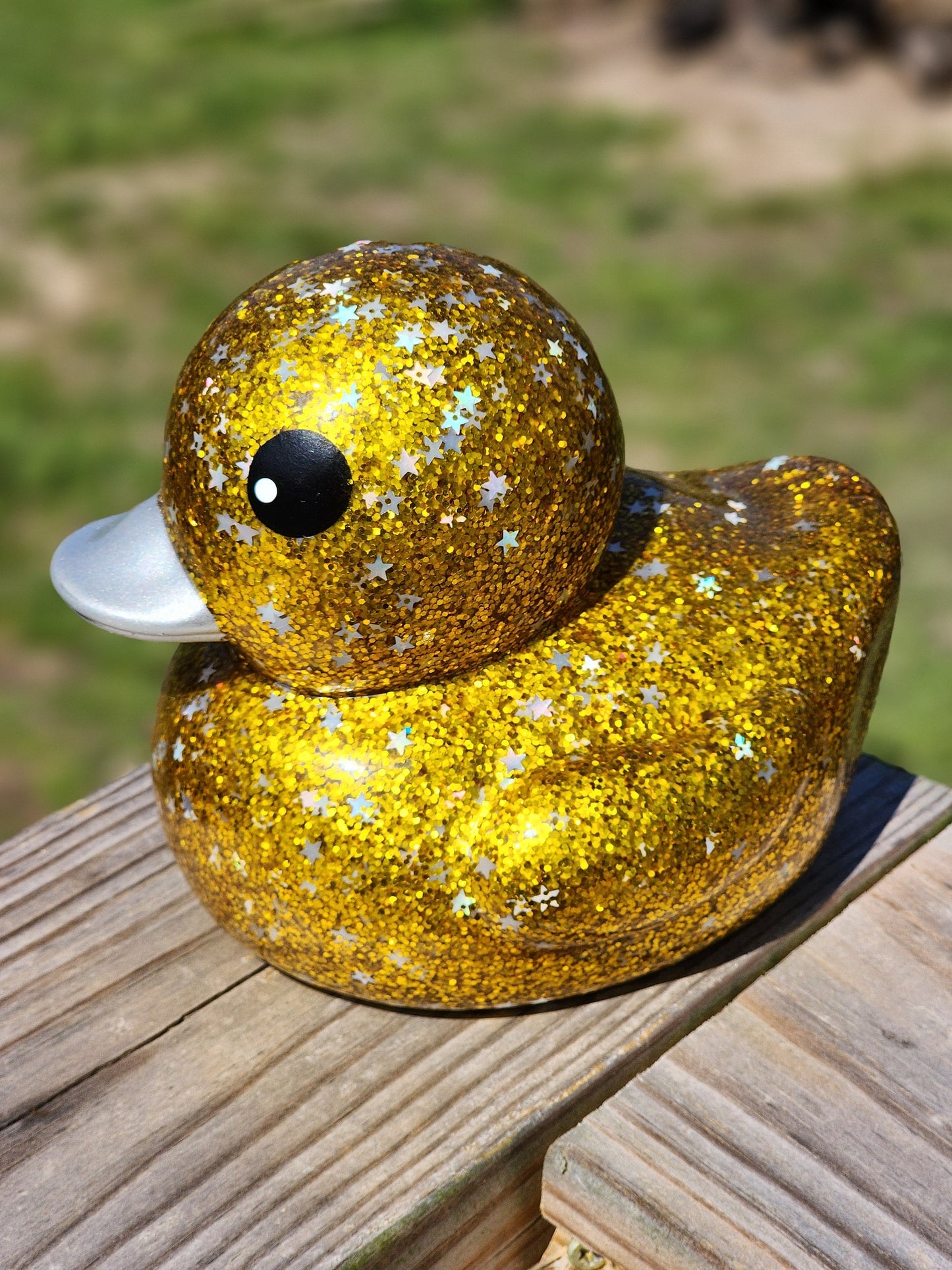 Large Star Glitter Themed Yellow Rubber Duck Ducks Friend Gift Duck Lover Gift Office Desk Toy - Yellow Silver Black - Individuals