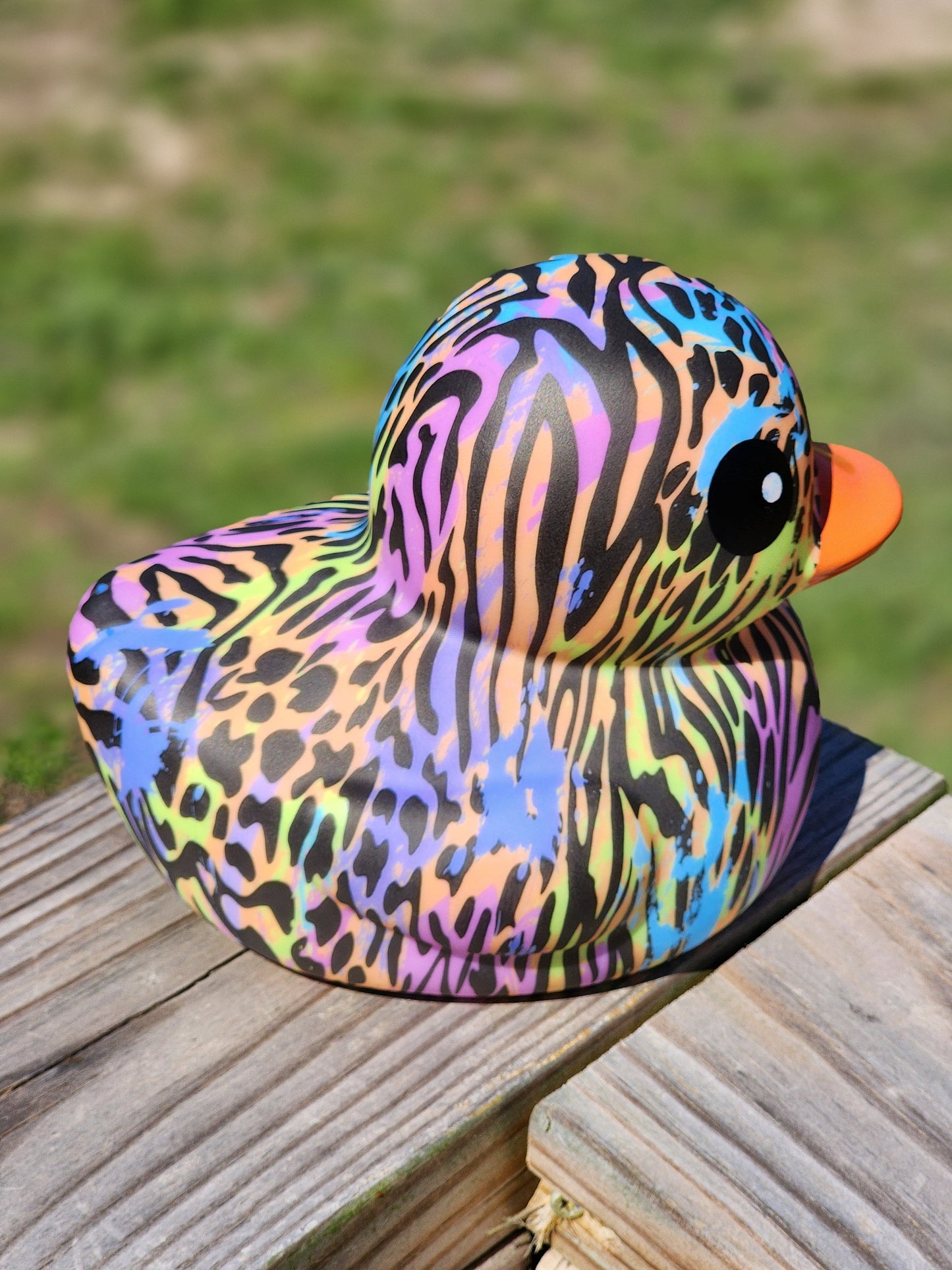 Large Animal Print Themed Rainbow Zebra Rubber Duck Ducks Friend Gift Duck Lover Gift Office Desk Toy - Zebra Rainbow Black - Individuals