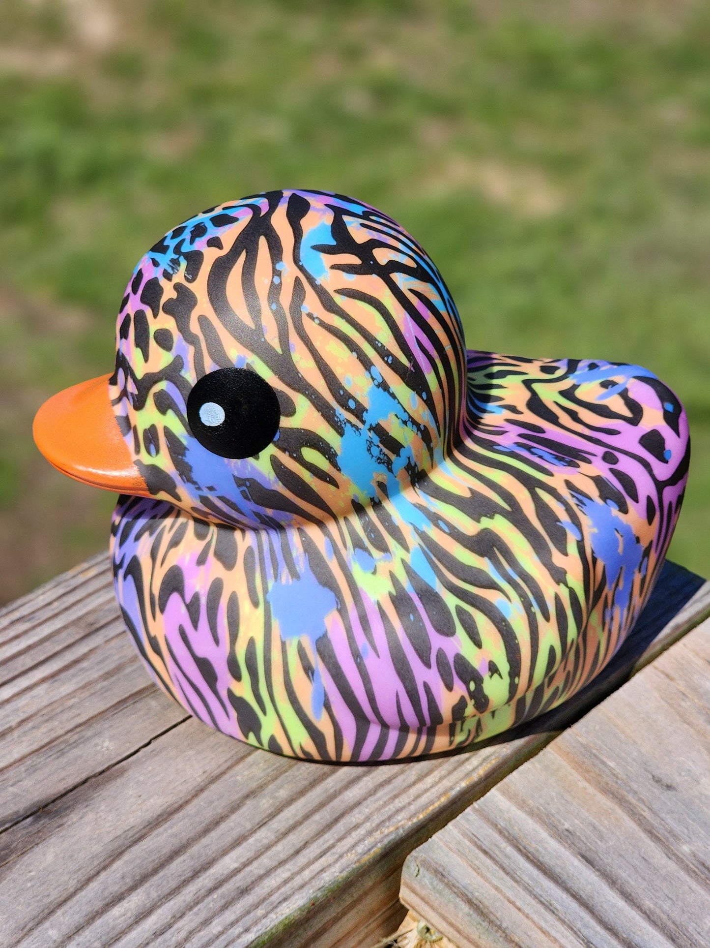 Large Animal Print Themed Rainbow Zebra Rubber Duck Ducks Friend Gift Duck Lover Gift Office Desk Toy - Zebra Rainbow Black - Individuals