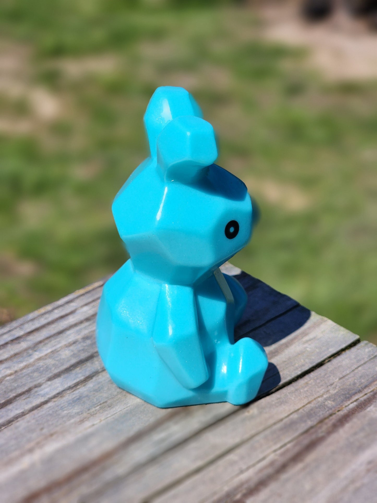 Geometric Bunnie Rabbit Animal Themed Blue Rubber Animal Rubber Character Lover Gift for Friend Office Desk Toy - Blue Black - Individual