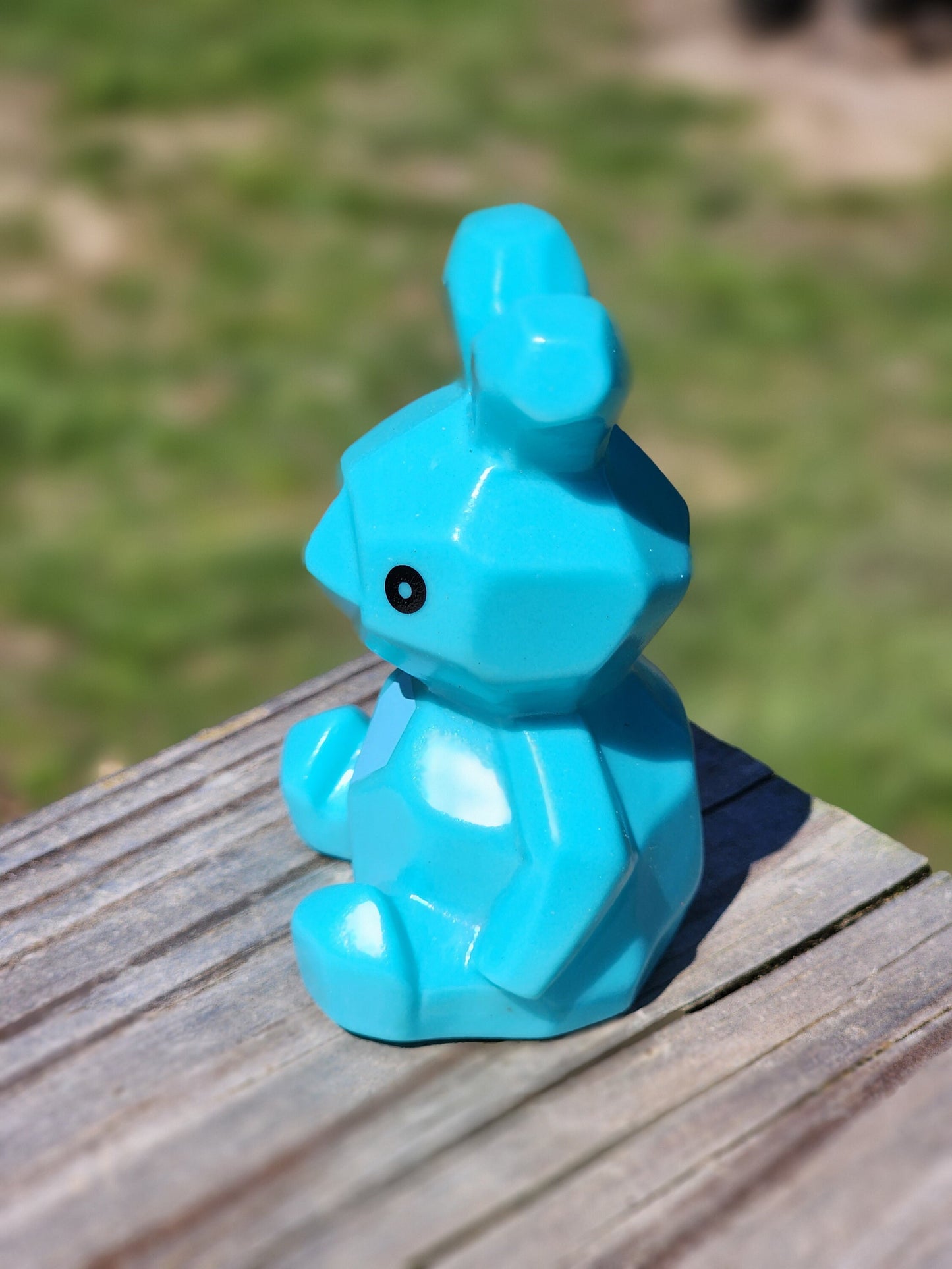 Geometric Bunnie Rabbit Animal Themed Blue Rubber Animal Rubber Character Lover Gift for Friend Office Desk Toy - Blue Black - Individual