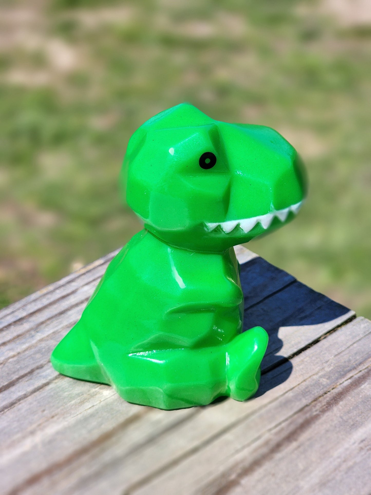 Geometric Prehistoric T-Rex Dinosaur Themed Green Rubber Animal Rubber Figure Dino Gift for Friend Office Desk Toy - Green Black- Individual