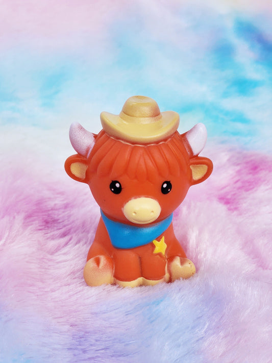 Cowboy Highland Cow | Cute Novelty Gift | Cow Lover | Rubber Animal | Office Desk Toy | Gift for Animal Lover | Individual Item