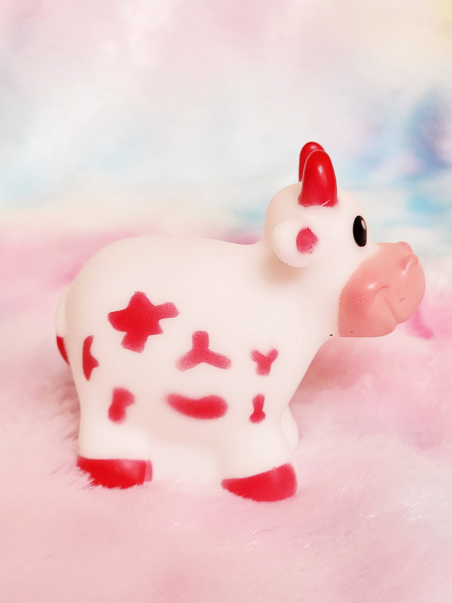 Red Cow Farm Animal Themed Red Rubber Figure Rubber Animal Highland Cow Lover Gift for Friend - Red White - Individual