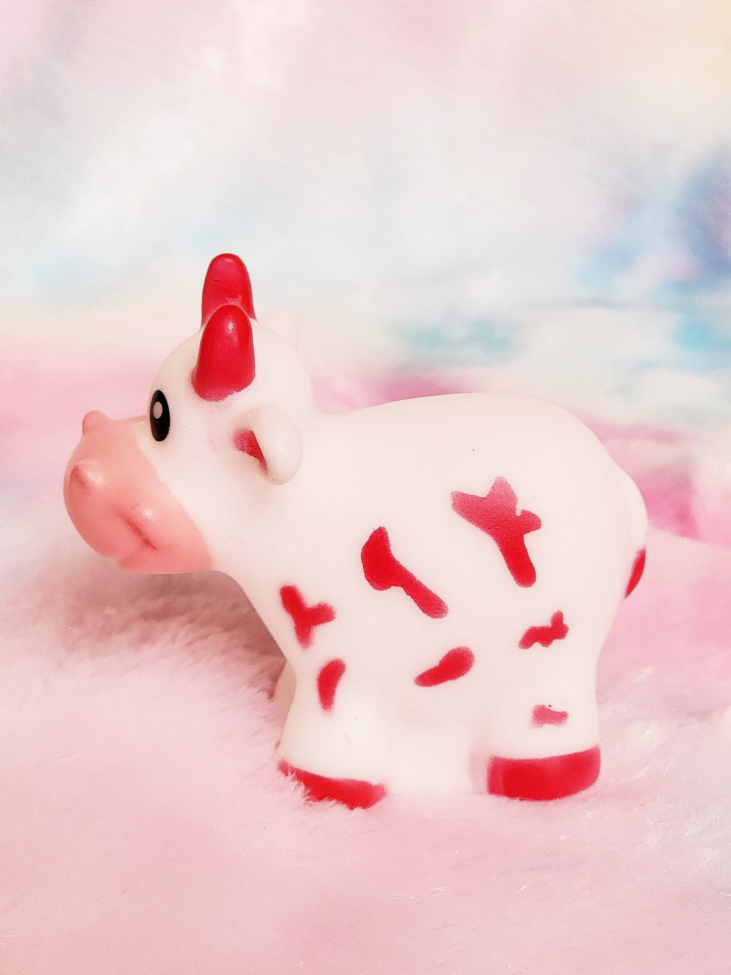 Red Cow Farm Animal Themed Red Rubber Figure Rubber Animal Highland Cow Lover Gift for Friend - Red White - Individual